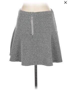 Topshop Gray Textured Skater Skirt with Front Zip